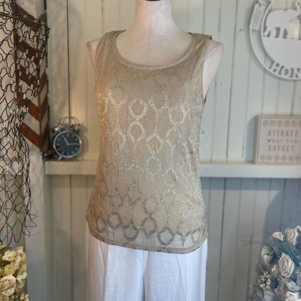The Look gold metallic double layer stretch tank in Medium